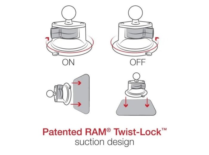 RAM Mount Twist-Lock™ Przyssawka Do Szyby/Deski Rozdzielczej z Głowicą rozmiar B RAM-B-224-1U