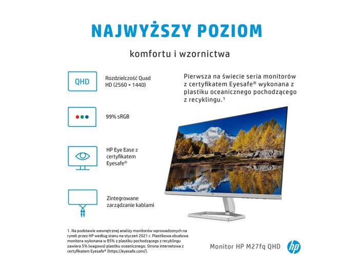 HP M27fq QHD Monitor monitor komputerowy 68,6 cm (27") 2560 x 1440 px Quad HD LCD Srebrny