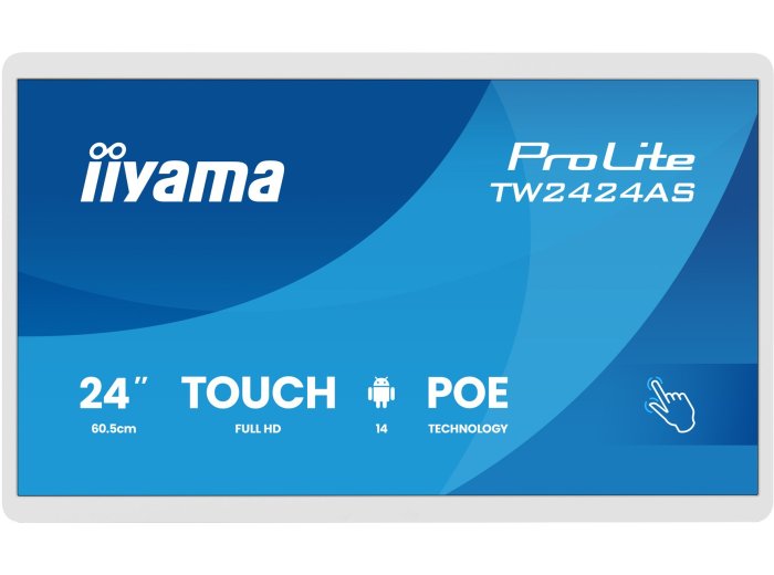 iiyama TW2424AS-W3P signage display Interaktywny płaski panel 60,5 cm (23.8") LCD Wi-Fi 450 cd/m2 Full HD Biały Ekran dotykowy Procesor wbudowany Android 24/7