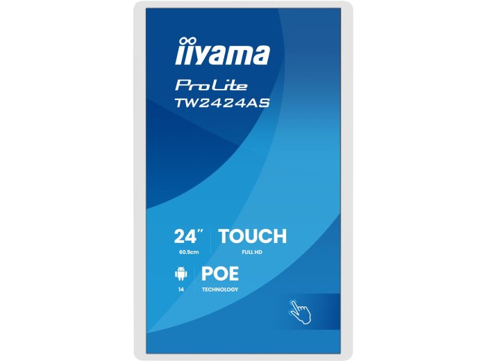 iiyama TW2424AS-W3P signage display Interaktywny płaski panel 60,5 cm (23.8") LCD Wi-Fi 450 cd/m2 Full HD Biały Ekran dotykowy Procesor wbudowany Android 24/7