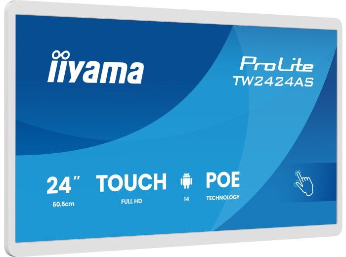 iiyama TW2424AS-W3P signage display Interaktywny płaski panel 60,5 cm (23.8") LCD Wi-Fi 450 cd/m2 Full HD Biały Ekran dotykowy Procesor wbudowany Android 24/7