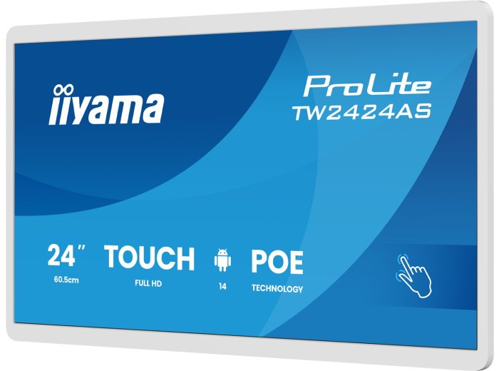 iiyama TW2424AS-W3P signage display Interaktywny płaski panel 60,5 cm (23.8") LCD Wi-Fi 450 cd/m2 Full HD Biały Ekran dotykowy Procesor wbudowany Android 24/7