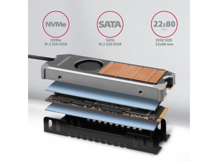 CLR-M2FAN Miedziany radiator z wentylatorem do dwustronnych dysków M.2 SSD, wysokość 13mm