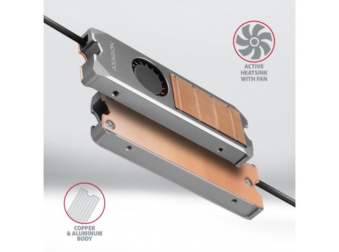 CLR-M2FAN Miedziany radiator z wentylatorem do dwustronnych dysków M.2 SSD, wysokość 13mm