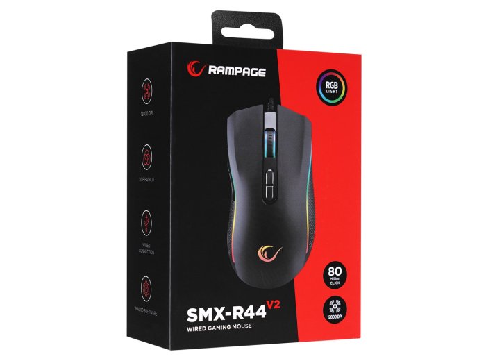 RAMPAGE MYSZ SMX-R44 V2 MACRO BLACK 12800 DPI RGB LED
