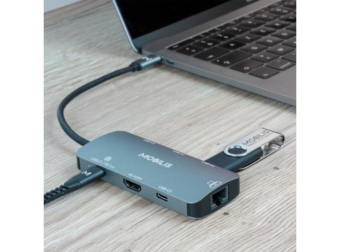 Mobilis 001382 stacja dokująca Przewodowa USB 3.2 Gen 1 (3.1 Gen 1) Type-C Czarny, Szary