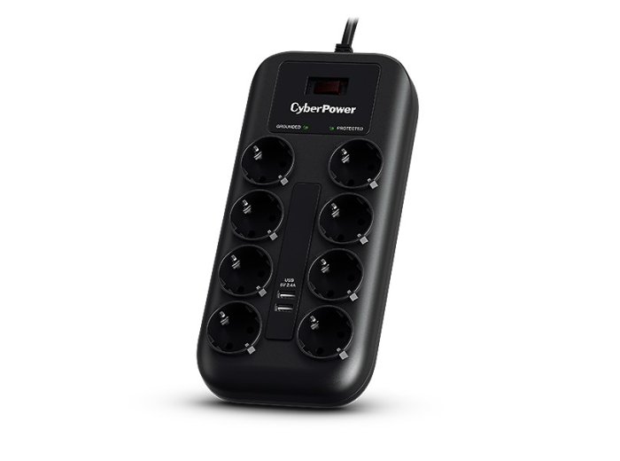 CyberPower P0820SUF0-DE ochrona przeciwprzepięciowa Czarny 8 x gniazdo sieciowe 200 - 250 V 1,8 m