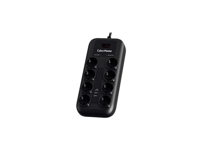 CyberPower P0820SUF0-DE ochrona przeciwprzepięciowa Czarny 8 x gniazdo sieciowe 200 - 250 V 1,8 m