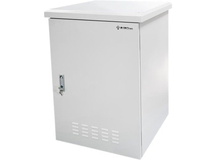 Zewnętrzna szafka rack IP55, wisząco-stojąca 19" 18U 600x600, 4 belki nośne, 4 przepusty kablowe, kolor szary ALANTEC