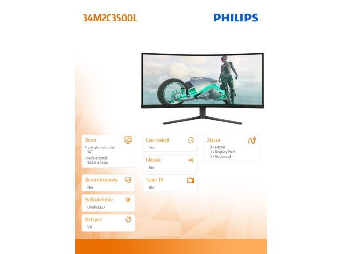 Monitor 34M2C3500L 34 cale Curved VA 180Hz HDMIx2 DPx2