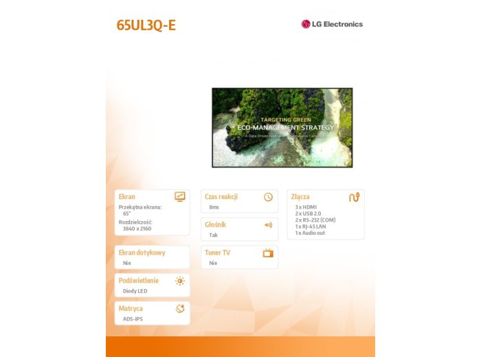 Monitor wielkoformatowy 65 cali 65UL3Q-E 350nit UHD 16/7