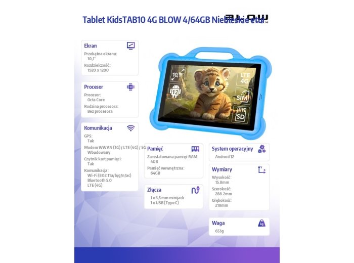 Tablet KidsTAB10 4G BLOW 4/64GB Niebieskie etui