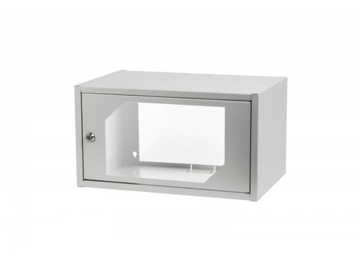 Szafa krosowa wisząca 19" 6U rack 550x350, drzwi szyba, niedzielona, złożona, nośność 30kg, szara