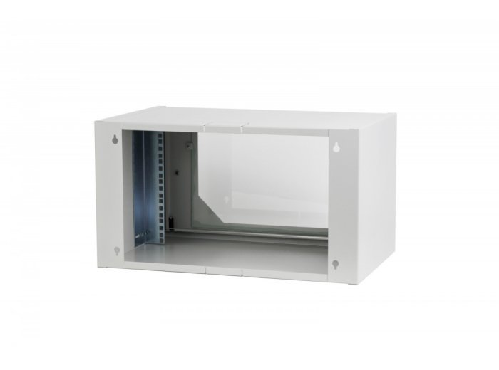 Szafa krosowa wisząca 19" 6U rack 550x350, drzwi szyba, niedzielona, złożona, nośność 30kg, szara
