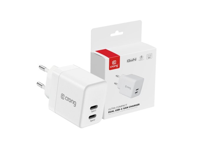 Ultra Compact GaN Ładowarka sieciowa 2x USB-C 35W PD 3.0 z PPS Biała