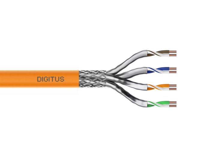 Digitus Kabel instalacyjny kat.7, S/FTP, Cca-s1a d1 a1, AWG 23/1, LSOH, 500m, pomarańczowy, szpula