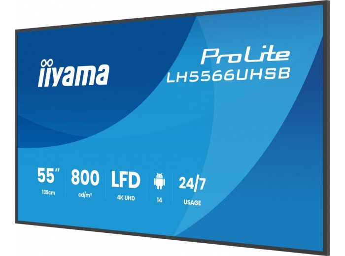 Monitor profesjonalny 55 cali LH5566UHSB-B1AG 4K, VA, A14, 800cd, 5000:1, 6,5ms, 2xHDMI, USB-C, RJ45, 2xUSB, 2x10W, WiFi, iiSignage2 4/32GB