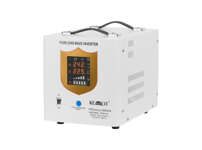 Zasilacz awaryjny KEMOT PROsinus-2000/24 przetwornica z czystym przebiegiem sinusoidalnym i funkcją ładowania 24V 230V 2000VA/1400W