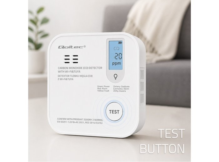 Czujnik tlenku węgla (czadu) | detektor CO | TUYA | Wi-Fi | LED