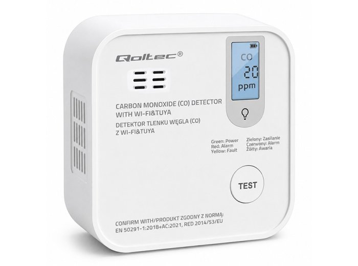 Czujnik tlenku węgla (czadu) | detektor CO | TUYA | Wi-Fi | LED