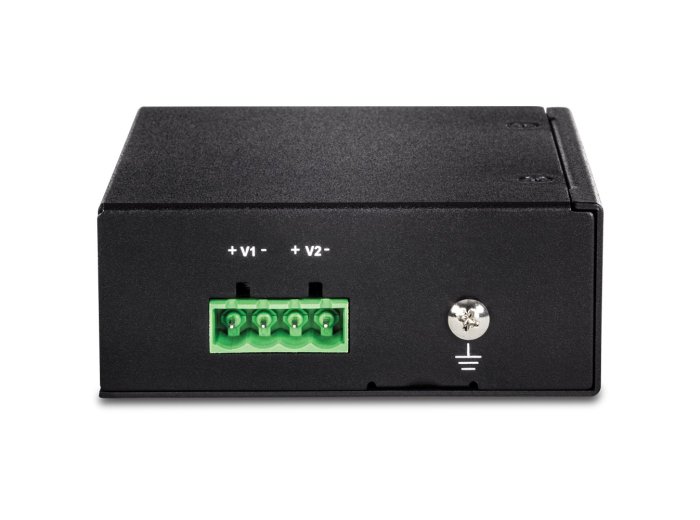 Switch TRENDnet TI-PE50 - niezarządzalny - 4 x 10/100 (PoE+) + 1 x 10/100 - możliwość montażu na szynie DIN, montaż na ścianie - PoE+ (90 W) - DC