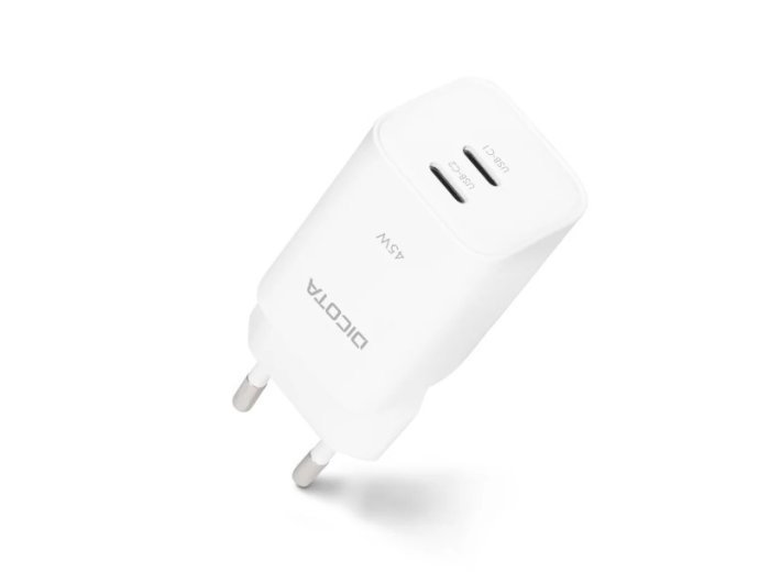 Ładowarka GaN 45W 2xUSB-C + kabel USB-C 1.5m biała