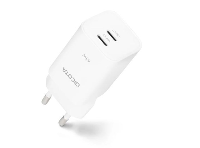 Ładowarka GaN 65W 2xUSB-C + kabel USB-C 1.5m biała