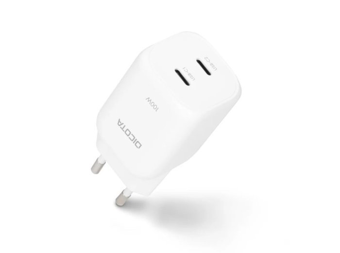 Ładowarka GaN 100W 2xUSB-C + kabel USB-C 1.5m biała