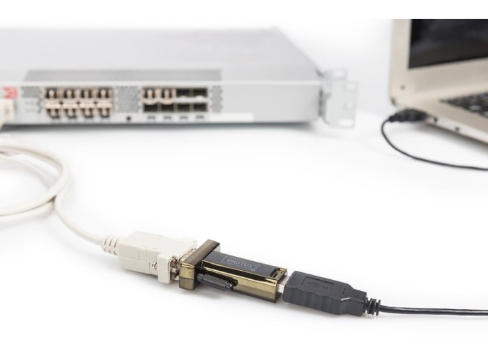 Konwerter / Adapter USB-A 2.0 męski do RS232 (DB9) męski | Chipset FTDI FT232RNL | Mocowanie na śruby | z dodatkowym kablem 0.8m