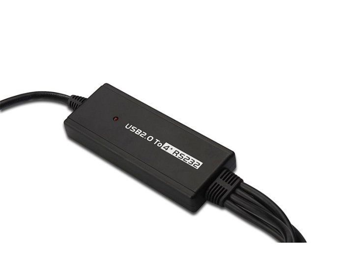 Kabel adapter USB-A 2.0 męski do 4x RS232 (DB9) męski | Chipset FTDI FT2232H | Czarny | Mocowanie na śruby | 1.5m