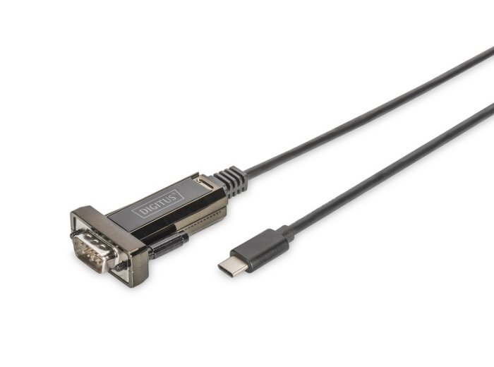 Kabel adapter USB-C 2.0 męski do RS232 (DB9) męski | chipset FTDI FT232RL | czarny | mocowanie na śruby | 1.0m