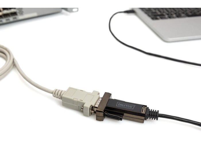 Kabel adapter USB-C 2.0 męski do RS232 (DB9) męski | chipset FTDI FT232RL | czarny | mocowanie na śruby | 1.0m