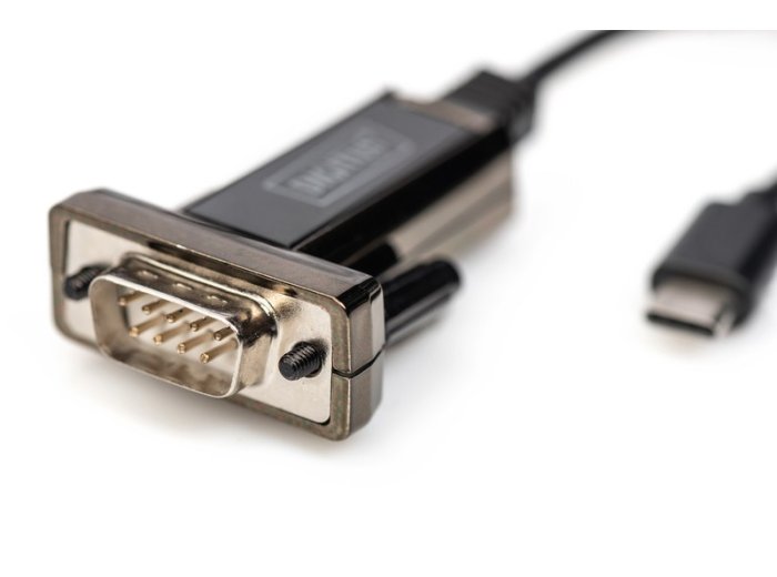 Kabel adapter USB-C 2.0 męski do RS232 (DB9) męski | chipset FTDI FT232RL | czarny | mocowanie na śruby | 1.0m