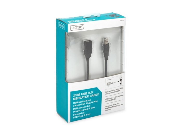 Kabel przedłużający USB 2.0 HighSpeed Typ USB A/USB A M/Ż aktywny, czarny 15m