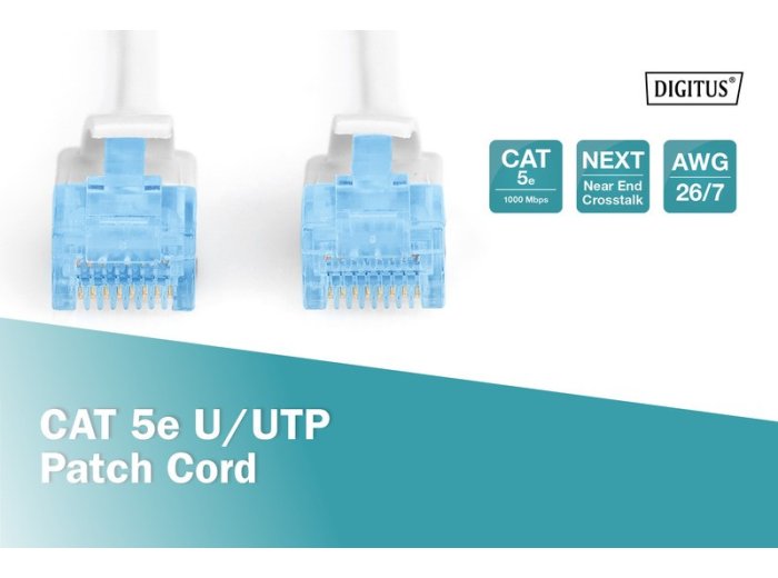 Patch cord U/UTP kat.5e PVC 0,5m Biały