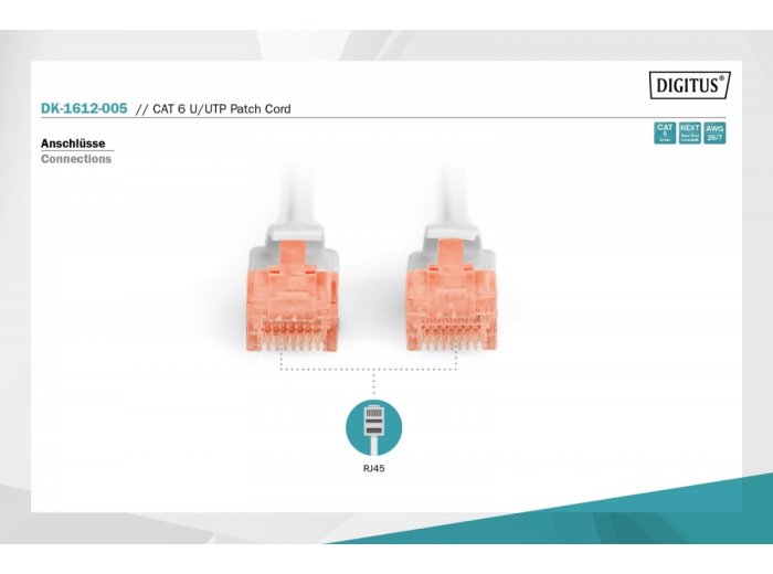 Patch cord U/UTP kat.6 PVC 0,5m szary