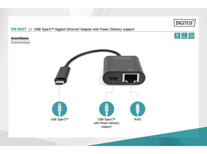 Karta sieciowa przewodowa USB 3.0 Typ C do RJ45 Gigabit Ethernet oraz 1xUSB Typ C z PD 2.0