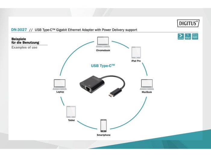 Karta sieciowa przewodowa USB 3.0 Typ C do RJ45 Gigabit Ethernet oraz 1xUSB Typ C z PD 2.0