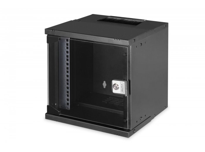 Szafa sieciowa wisząca 10 cali 6U, SOHO PRO 324 x 316 x 298 mm, nośność 60kg, drzwi szyba, niezłożona, Czarna