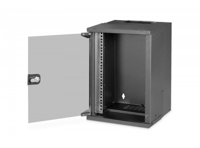 Szafa sieciowa wisząca 10 cali 9U, SOHO PRO 457 x 316 x 298 mm, nośność 60kg, drzwi szyba, niezłożona, Czarna