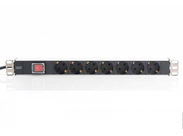 Listwa zasilająca PDU 19 cali RACK 7xSchuko, 2m 1xSchuko, 16A, wł./wył., aluminiowa
