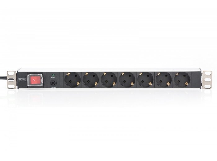 Listwa zasilająca PDU 19" Rack, 7x gniazdo schuko, 2.0m, 1x wtyk unischuko, 16A, wł./wył., zabezpieczenie przeciążeniowe, profil aluminiowy