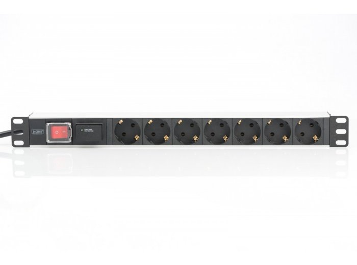 Listwa zasilająca PDU 19 cali RACK 7xSchuko, 2m 1xSchuko, 16A, wł./wył., zab.przepięciowe, aluminiowa
