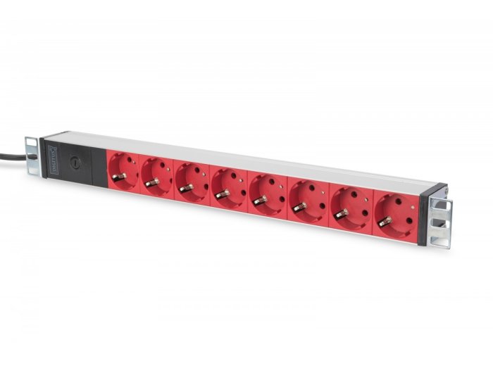 Listwa zasilająca PDU 19 cali Rack, 8x czerwone gniazdo schuko, 2.0m, 1x wtyk C14, 10A Aluminiowa