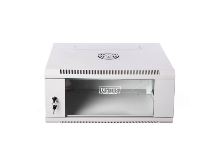 Szafa wisząca jednosekcyjna 19 4U 279/600/450mm, drzwi szklane, szara (RAL 7035), zmontowana