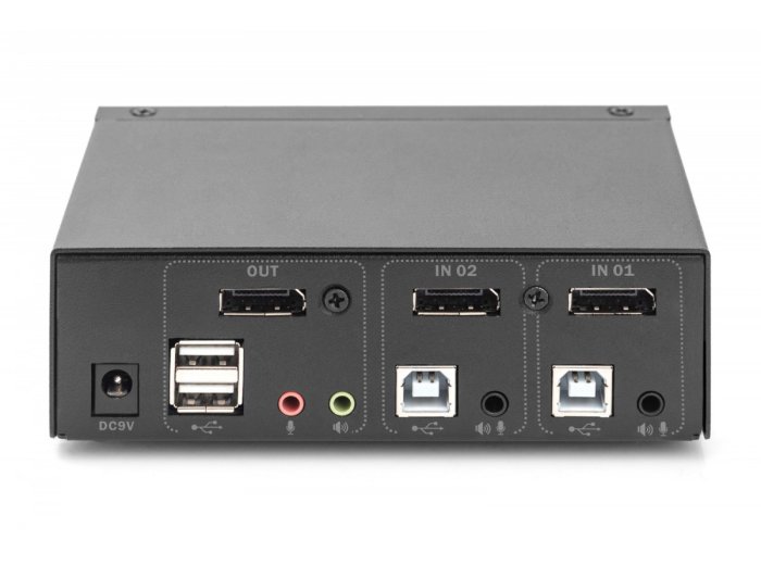 Przełącznik KVM, 2 portowy, 4K 60Hz, 2xDisplayPort IN, 1xDisplayPort OUT, 2xUSB, 2xAudio IN&OUT