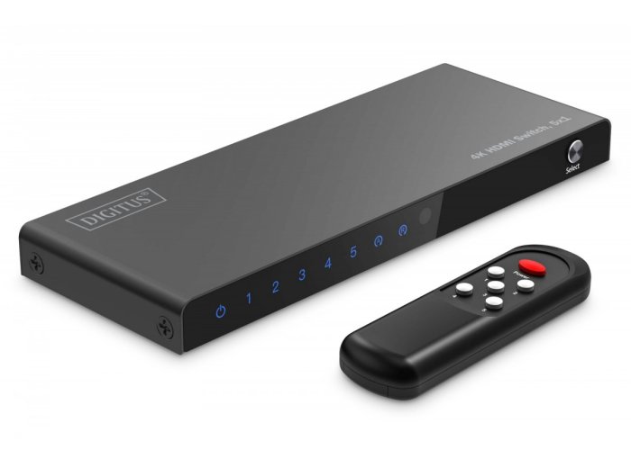 Przełącznik/Switch 4K HDMI 5x1, 60Hz HDCP 2.3, pilot, Czarny