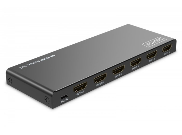 Przełącznik/Switch 4K HDMI 5x1, 60Hz HDCP 2.3, pilot, Czarny