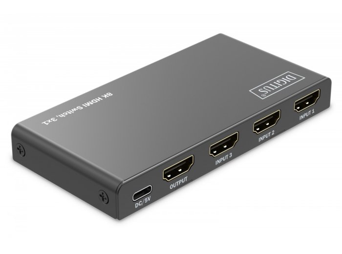 Przełącznik/Switch 8K HDMI 3x1, 60Hz (4:4:4), HDR, HDCP 2.3, pilot, Czarny
