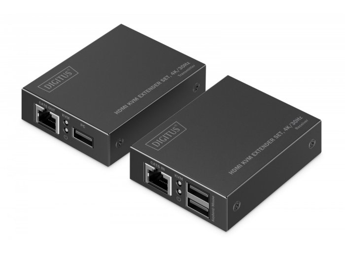 Przedłużacz (extender) po skrętce kat.6 HDMI 4K/30Hz z KVM USB 1.1 do 40m/70m, max. 253 odbiorniki, sterowanie IR - zestaw (odbiornik/nadajnik)